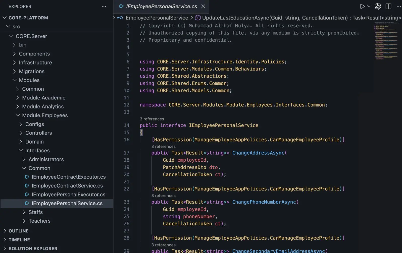 CORE Platform - Interface Personal Service Layer 1